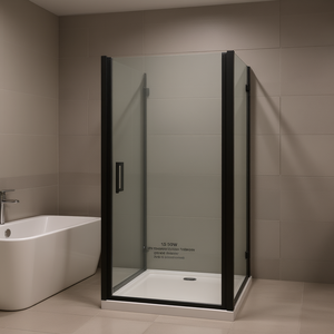 Porte de douche pivotante universelle en verre trempé de 6 mm, finition noire mate, ouverture extérieure, design rectangulaire minimaliste - Product Image 2