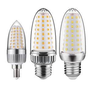 Ampoule LED Corn E14 <span class=keywords><strong>E27</strong></span> E12 E26 B22 15W <span class=keywords><strong>20W</strong></span> avec abat-jour pointu, corps lisse argenté, AC85-265V 3000K 4000K 6000K - Product Image 1