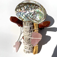 Coque d'ormeau naturel avec support en bois quartz rose améthyste pendule porte-encens brut bol de tache de sauge pour nettoyer les bavures