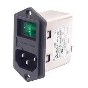 IEC Power inlet module C14 EMI filter screw mounted 2 fuses with green illuminated rocker switch