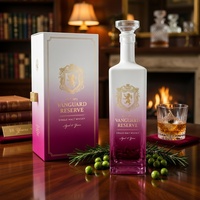 Bouteille carrée haute de 800 ml en verre super flint avec logo couleur personnalisé et boîte d'emballage, vide, pour spiritueux, liqueur, whisky, vente en gros, directement de l'usine