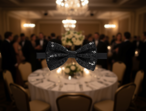 Papillon con Paillettes Nero Pre-Annodato in Poliestere per Abbigliamento Formale - Product Image 2