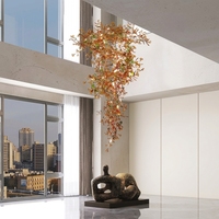 Lámpara Colgante LED Personalizada con Flores Blancas, Decoración Moderna para Vestíbulo de Hotel o Villa, Escalera, Lámpara de Techo de Metal con Hojas de Ginkgo de Cerámica Larga