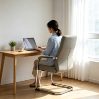 Chaise de bureau ergonomique à dossier haut, gris, rembourrée, avec accoudoirs rembourrés, base chromée, pour salle de réunion et visiteurs