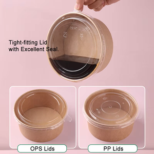 Ciotola Biodegradabile in Carta Kraft per Insalata <span class=keywords><strong>e</strong></span> Porridge da Asporto, Contenitore Rotondo Monouso per Alimenti con Coperchio - Product Image 2