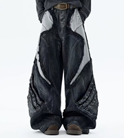 Pantalon en jean superposé et épissé 13oz, denim vintage délavé, vente en gros, streetwear gothique 2026, pantalon baggy pour homme avec franges et œillets, personnalisé