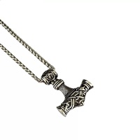 Acier inoxydable Viking Vintage Thor Marteau Collier Tête de Loup Pendentif Nordique Religieux Hommes Mode Accessoire Bijoux