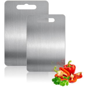 Planche à découper rectangulaire antibactérienne durable en acier inoxydable SS304 brossé/polissage double face, écologique - Product Image 1