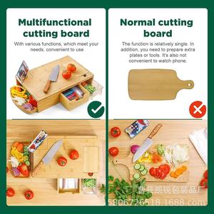 Planche à découper multifonctionnelle en bois avec tiroirs de rangement et râpe pour la cuisine - Product Image 2