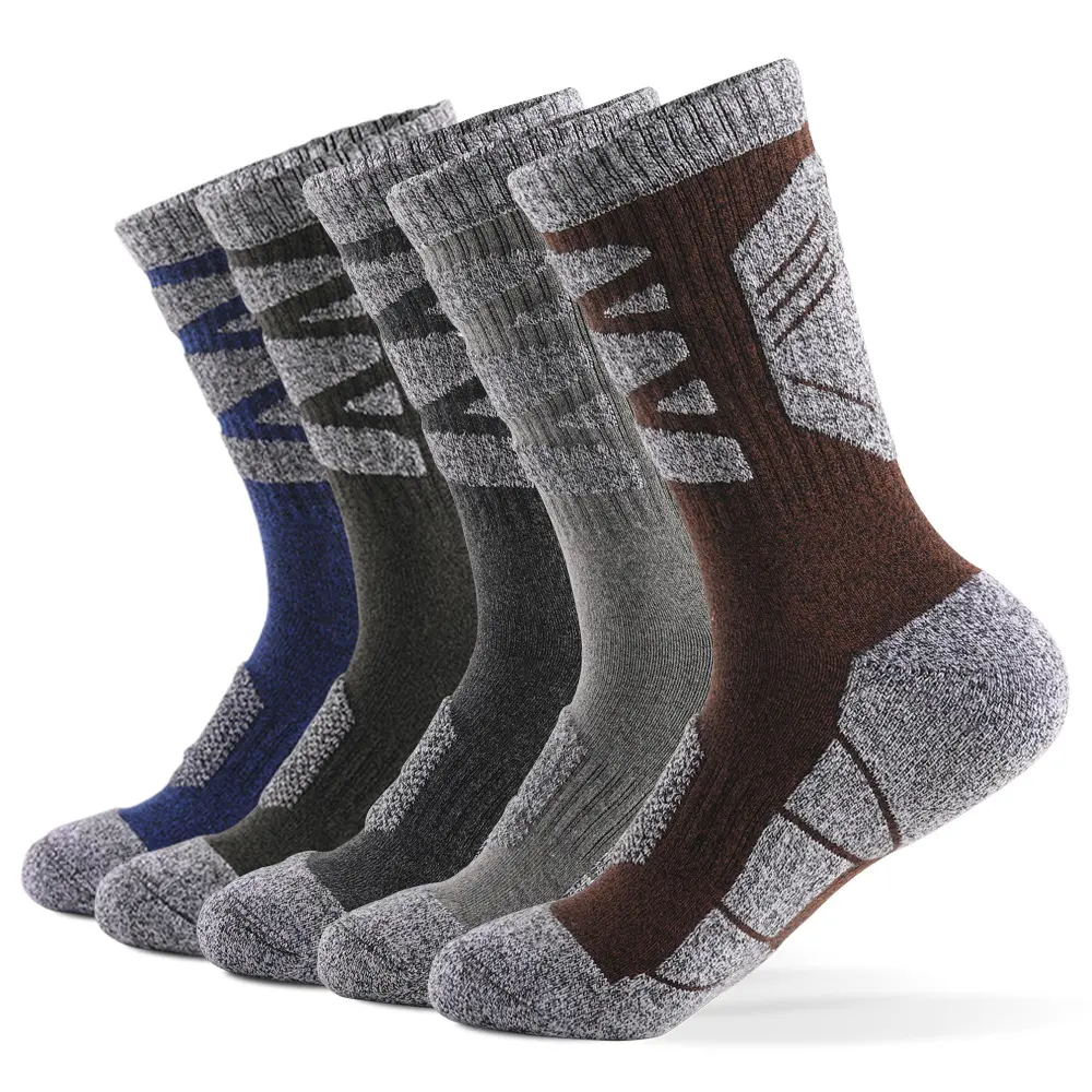 Custom design embroidered logo knit warm sports merino wool socks for hiking