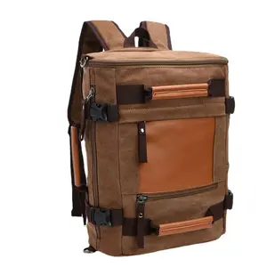 CHANGRONG Custom Men Leather Vintage Hiking Daypacks Computers Laptop Waxed Canvas Backpack