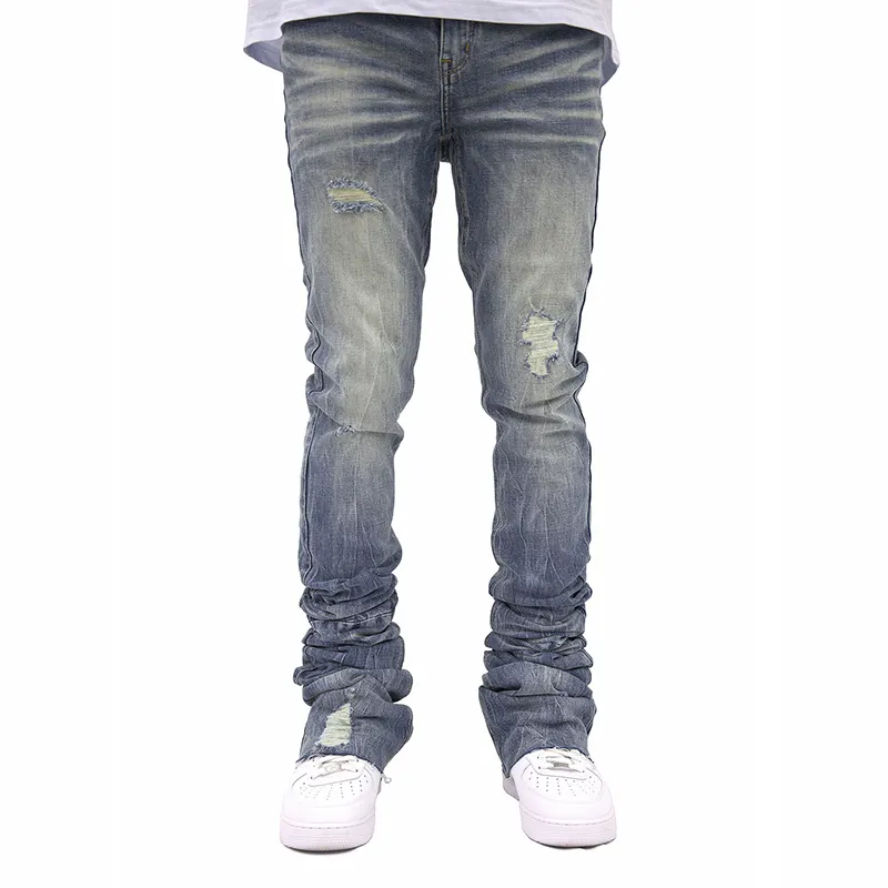 custom stacked jeans men trousers denim good quality wholesale men stacked jeans