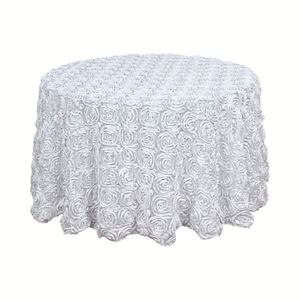 White Round Rosette Tablecloth Wedding Luxury Polyester Decorative <b>Table</b> <b>Linen</b> <b>Cloth</b> for Event - Product Image 1