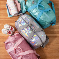 Fourre-tout brillant en Pu Sparkle de haute qualité Petite danse Mini sac de sport pliable à paillettes bleues personnalisé