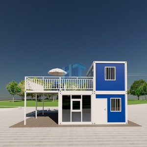 Contenitore in acciaio prefabbricato bianco blu casa con grandi porte finestre per alberghi contenitori per dormire uso per appartamenti uffici - Product Image 6