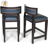 Chaise de bar en cuir véritable en bois rustique avec dossier pour comptoir tabouret de bar en cuir vieilli Vintage noir