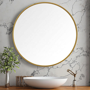 <strong>Thin</strong> Round Aluminum Framed Wall <strong>Mirror</strong> Brushed Brass Color Art Deco Style for Simple Decorative Wall <strong>Mirrors</strong> - Product Image 1