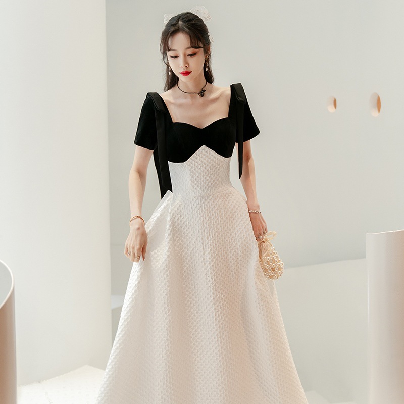 Women Party French Black and White Long Elegant Maxi Evening Prom Dresses|  Alibaba.com