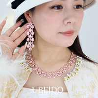 Parure de bijoux de luxe en zircone rose, collier ras du cou, bracelet et boucles d'oreilles chandelier taille poire, cadeau idéal pour mariée, mariage ou fête
