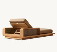 Chaise longue d'extérieur en teck moderne de luxe de haute qualité avec coussins pour villa et terrasse de piscine
