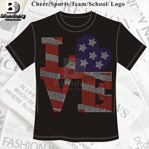 ใหม่ความรักคริสตัล AB พลอยเทียมดีไซน์การถ่ายโอนที่กำหนดเองได้วันอิสระลอกลายด้วยพลอยเทียมสำหรับเสื้อผ้าผู้หญิง - Product Image 1