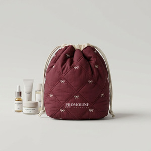 Burgundy Quilted <b>Drawstring</b> Cosmetic Bag Polyester Embroidery Bow Knot Toiletry <b>Pouch</b> Large Capacity Makeup Organizer Case - Product Image 6