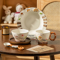 Vaisselle en céramique gaufrée à motif de dessin animé mignon, adorable tasse et assiette pour petit-déjeuner, lait et flocons d'avoine
