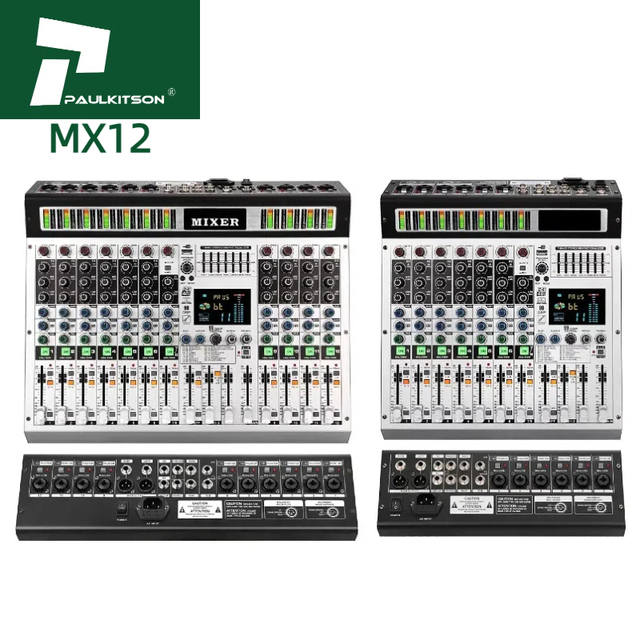 Paulkitson Professional Digital Audio Console Mixer MX12 12-Channel Sound System DJ Controller