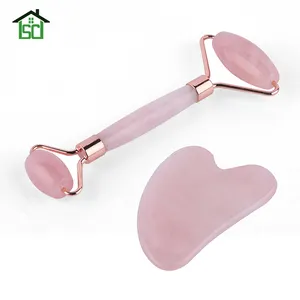 Natural Rose Quartz Facial Eye Face Roller Batu Pijat Gua Sha dan Jade Roller