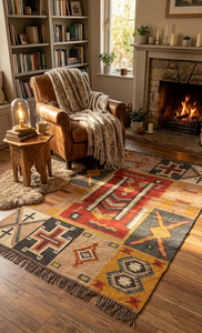 Farmhouse Southwestern Wool Area <b>Rug</b> | Handmade Geometric <b>Tribal</b> Boho Carpet for Rustic Bedroom Living Room Home Decor - Product Image 5