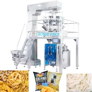 Máquina de embalagem vertical para lanches, batatas fritas e tortilhas, batatas fritas e tortilhas, com pesagem automática