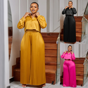 J8034 Set Due Pezzi <span class=keywords><strong>Elegante</strong></span> per <span class=keywords><strong>Donna</strong></span> <span class=keywords><strong>Taglie</strong></span> Forti, Stile Africano, Camicia Casual e Pantaloni a Gamba Larga con Pieghe - Product Image 3