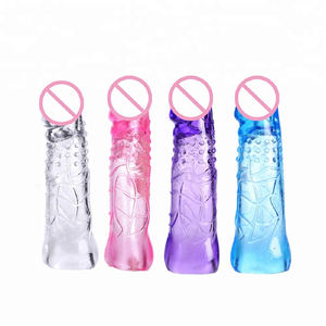 Kristal şeffaf temizle kullanımlık Penis kol genişletici gerçek duygu Penis Dick uzatma kollu prezervatif erkekler için - Product Image 1