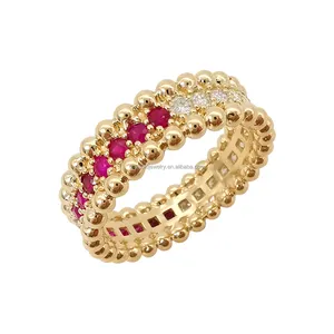 14K AU585 Ruby Gemstone Gold Rings Fine Jewelry Real Diamond Band Rings 14k yellow Solid Gold Jewelry Custom for Women Wedding