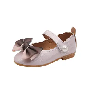 Girls sweet bow princess children's shoes fashion non-slip flat kids soft bottom sandals shoes leather baby shoes GG