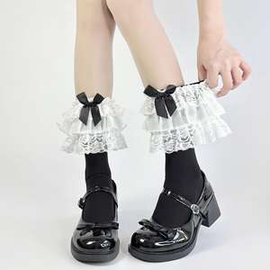 Chaussettes mi-mollet à nœud papillon, bracelets <span class=keywords><strong>de</strong></span> cheville en dentelle, bracelets <span class=keywords><strong>de</strong></span> cheville en dentelle multicouches <span class=keywords><strong>de</strong></span> style <span class=keywords><strong>japonais</strong></span> pour filles Sweet Court Retro - Product Image 4