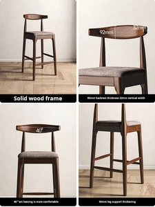 Taburete <span class=keywords><strong>de</strong></span> Bar <span class=keywords><strong>de</strong></span> Madera Maciza <span class=keywords><strong>de</strong></span> Fresno Nórdico con Respaldo <span class=keywords><strong>de</strong></span> Cuerno <span class=keywords><strong>de</strong></span> Buey, Taburete Alto Moderno y Sencillo para <span class=keywords><strong>Cocina</strong></span>, Isla <span class=keywords><strong>de</strong></span> <span class=keywords><strong>Cocina</strong></span> o Bar en Casa - Product Image 3