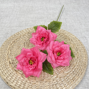 Vente chaude soie fleurs rosier 3 têtes rose soie rosier pour la décoration de mariage - Product Image 3
