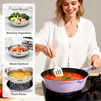 Set Panci Aluminium Anti Lengket Sanlang 28cm 4 Buah, Termasuk Wajan Goreng, Wajan Tumis, Tutup Kaca, Spatula Silikon, Gagang Lepas, Aman untuk Oven