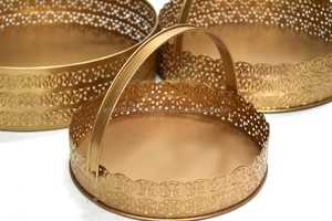 Metal <b>Baskets</b> Round Golden Color With Handle Set Of 3 <b>For</b> Gifting <b>Hampers</b> And Storage Handcrafted Luxury Gift <b>Baskets</b> - Product Image 5