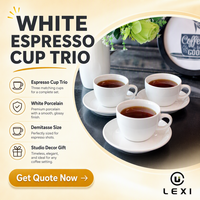 Ensemble tasse et soucoupe à expresso en céramique blanche émaillée, surface unie, logo personnalisable, poignée épaisse, soucoupe large, décoration de café