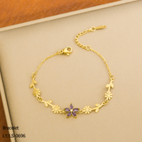 Bracelet Pendentif Cœur en Zircon en Acier Inoxydable Plaqué Or 18 carats de Haute Qualité et Résistant au Ternissement pour Femme