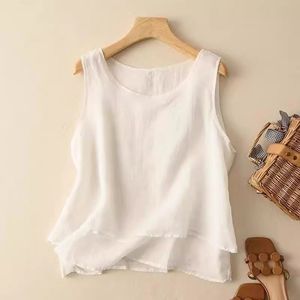 Green Cotton Linen Camisole Vest Loose Sleeveless Top Summer Women Casual Literary Style - Product Image 2