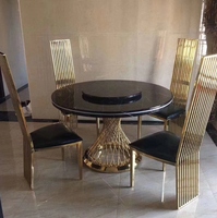 Table à manger en marbre de luxe avec structure en acier inoxydable, design rond moderne pour la maison, l'hôtel, le supermarché et les restaurants