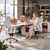 Poste de travail modulaire pour 4 personnes avec cloison de séparation, armoire de rangement latérale, chaise ergonomique en maille, ensemble de bureau BIFMA pour personnel