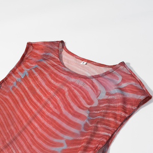 Combinaison sans manches à col rond de couleur rouge Taille élastique Plissée Imprimée <span class=keywords><strong>Maille</strong></span> Longue <span class=keywords><strong>jupe</strong></span> décontractée Mode Femme <span class=keywords><strong>Ensemble</strong></span> 2 pièces - Product Image 6