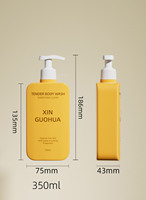 Bouteille de shampooing et de gel douche carrée en PET orange de 300 ml, pompe à lotion à pression, impression personnalisée et logo, conteneur cosmétique