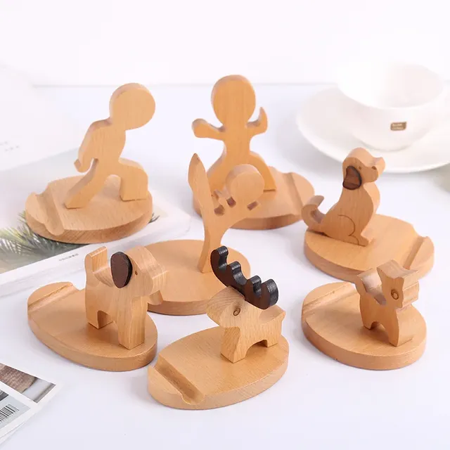 Creative Lazy Mobile Phone Holder Wooden Cartoon Dog Deer Mobile Phone Holder Solid Wood pony Desktop Mobile Phone Holder