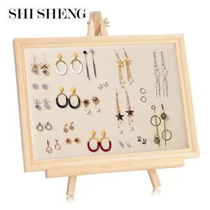 SHI SHENG Vintage Wooden Velvet Photo Frame Jewelry Display Holder for Showcase Necklace Earring Display Stand