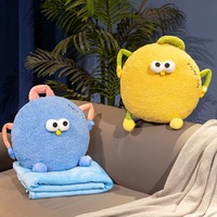 Bantal Boneka Monster Kartun Bulat Lucu dengan Selimut Lipat 2 in 1, Bantal Lempar, Selimut Tidur Siang Kantor untuk Hadiah